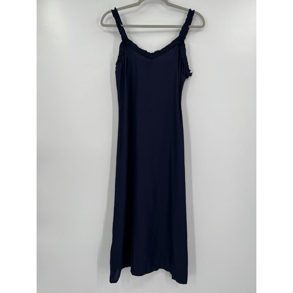 Moodie Women's Navy Blue Midi Slip Dress Ruffle Straps sz S NWT *FLAW. READ DESC
